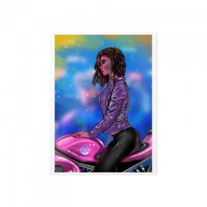 cyberpunk girl on motorcycle Poster Ürün Görseli