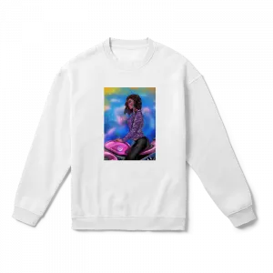 cyberpunk girl on motorcycle Oversize Sweatshirt Ürün Görseli