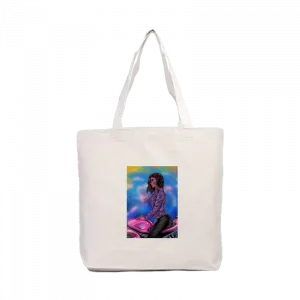 cyberpunk girl on motorcycle Kanvas Çanta Ürün Görseli