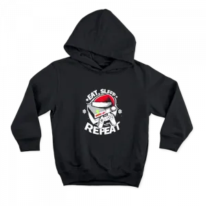 Eat Sleep Game Repeat, Gamer Yeni Yıl Kutlaması Hoodie Ürün Görseli