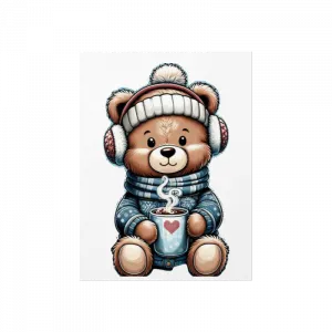 Sıcak  çikolata içen sevimli ayıcık Poster Ürün Görseli