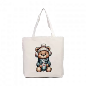 Sıcak  çikolata içen sevimli ayıcık Kanvas Çanta Ürün Görseli