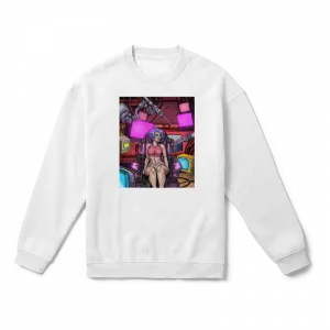 Cyberpunk girl at room Oversize Sweatshirt Ürün Görseli