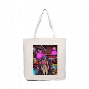 Cyberpunk girl at room Kanvas Çanta Ürün Görseli