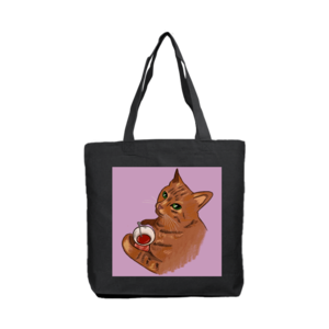 Tekir kedi çay içiyor Kanvas Çanta Ürün Görseli