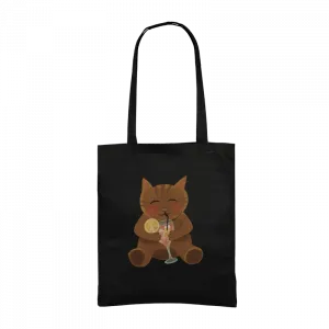 Kokteyl Içen Kedi Gabardin Çanta Ürün Görseli