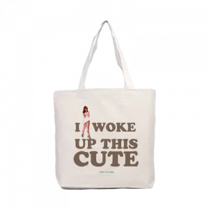 I Woke Up This Cute - Pin-Up Girl Retro Tasarım Kanvas Çanta Ürün Görseli