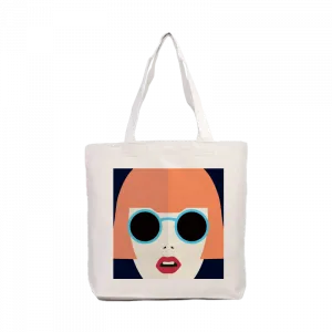 Retro Kız İllüstrasyonu – Minimalist Pop Art Tarzı Kanvas Çanta Ürün Görseli