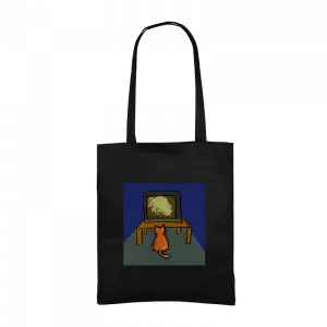 Televizyon izleyen kedi Gabardin Çanta Ürün Görseli