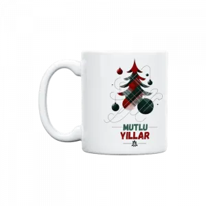 Yılbaşı Ağacı Ekose Desenli, Mutlu Yıllar Kupa Ürün Görseli