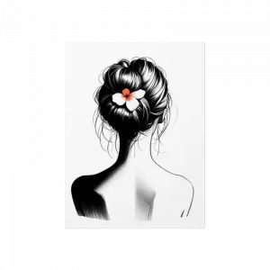 Dağınık topuzlu ve çiçek tokalı kadın portresi Poster Ürün Görseli