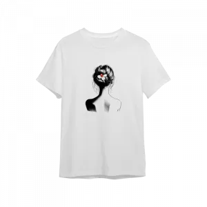 Dağınık topuzlu ve çiçek tokalı kadın portresi Oversize Tshirt  Ürün Görseli