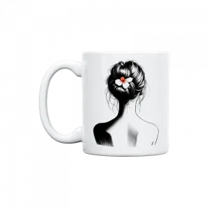 Dağınık topuzlu ve çiçek tokalı kadın portresi Kupa Ürün Görseli