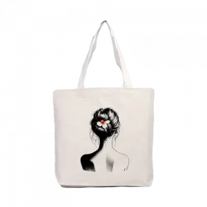 Dağınık topuzlu ve çiçek tokalı kadın portresi Kanvas Çanta Ürün Görseli