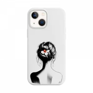 Dağınık topuzlu ve çiçek tokalı kadın portresi iPhone Kılıf Ürün Görseli
