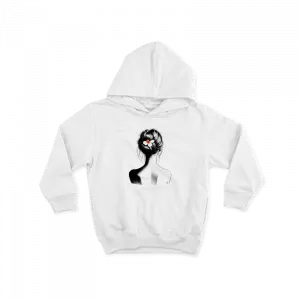 Dağınık topuzlu ve çiçek tokalı kadın portresi Çocuk Hoodie Ürün Görseli