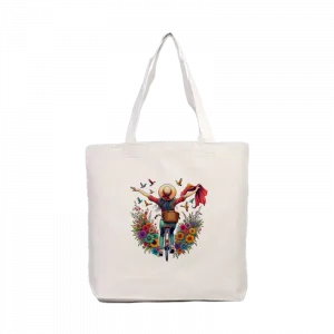 Bisikletli kadın Kanvas Çanta Ürün Görseli