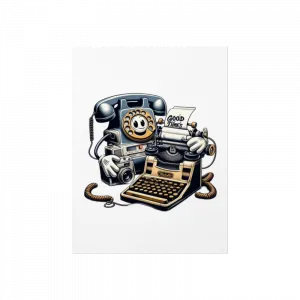 Retro Teknoloji, çevirmeli telefon, daktilo, fotoğraf makinesi Poster Ürün Görseli