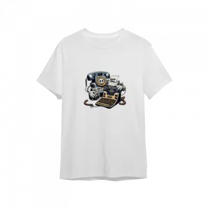 Retro Teknoloji, çevirmeli telefon, daktilo, fotoğraf makinesi Oversize Tshirt  Ürün Görseli