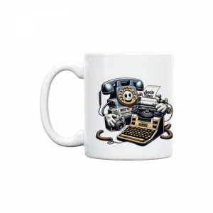 Retro Teknoloji, çevirmeli telefon, daktilo, fotoğraf makinesi Kupa Ürün Görseli