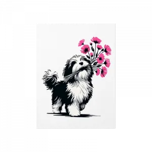 Sevimli Köpek ve Çiçek Demeti Poster Ürün Görseli