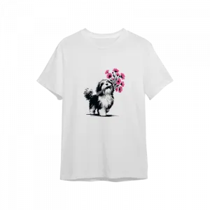 Sevimli Köpek ve Çiçek Demeti Oversize Tshirt Ürün Görseli