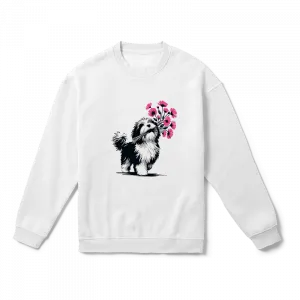 Sevimli Köpek ve Çiçek Demeti Oversize Sweatshirt Ürün Görseli