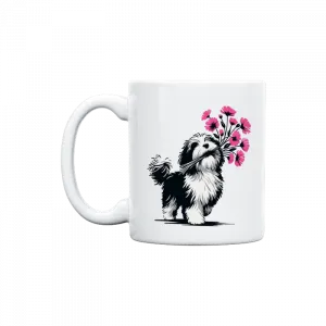 Sevimli Köpek ve Çiçek Demeti Kupa Ürün Görseli