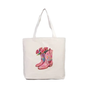 pink coquette cowboy boots (pembe kovboy çizmeleri) Kanvas Çanta Ürün Görseli