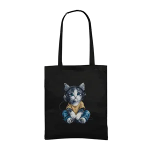 Cute DJ Cat Gabardin Çanta Ürün Görseli