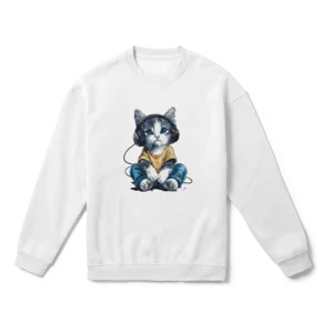 Cute DJ Cat Oversize Sweatshirt Ürün Görseli