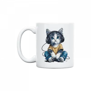 Cute DJ Cat Kupa Ürün Görseli